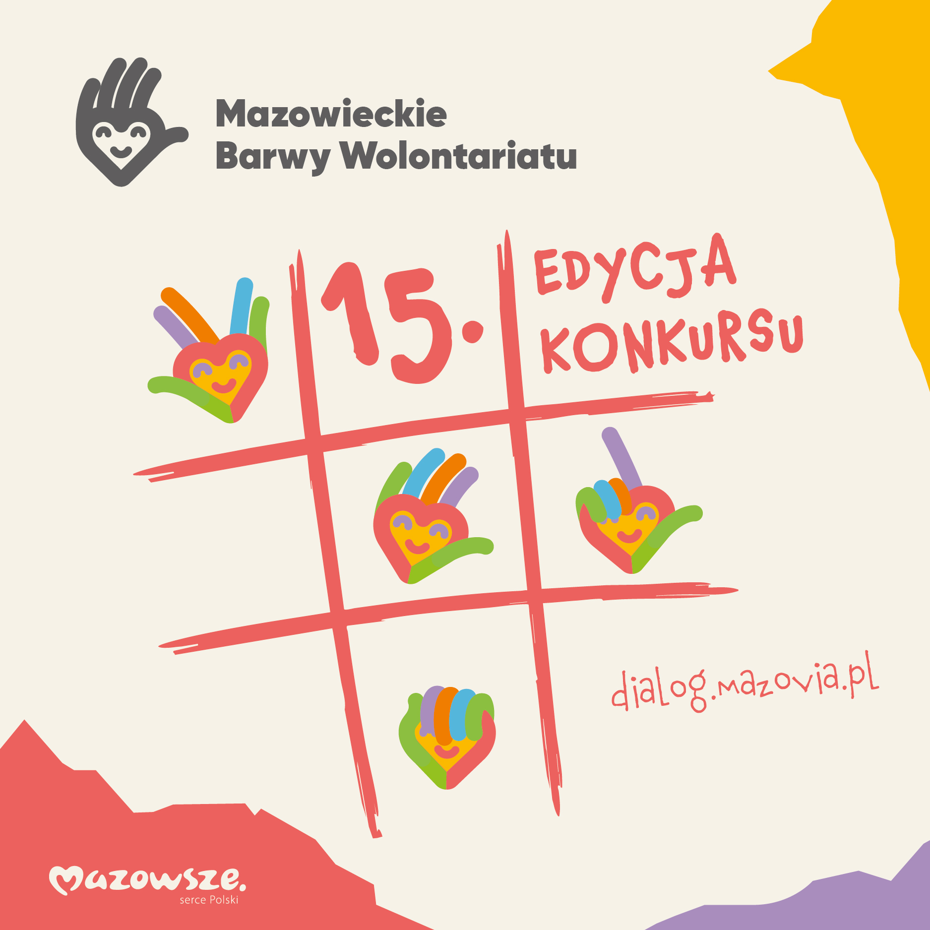 Grafika promująca 15. edycję konkursu "Mazowieckie Barwy Wolontariatu"
