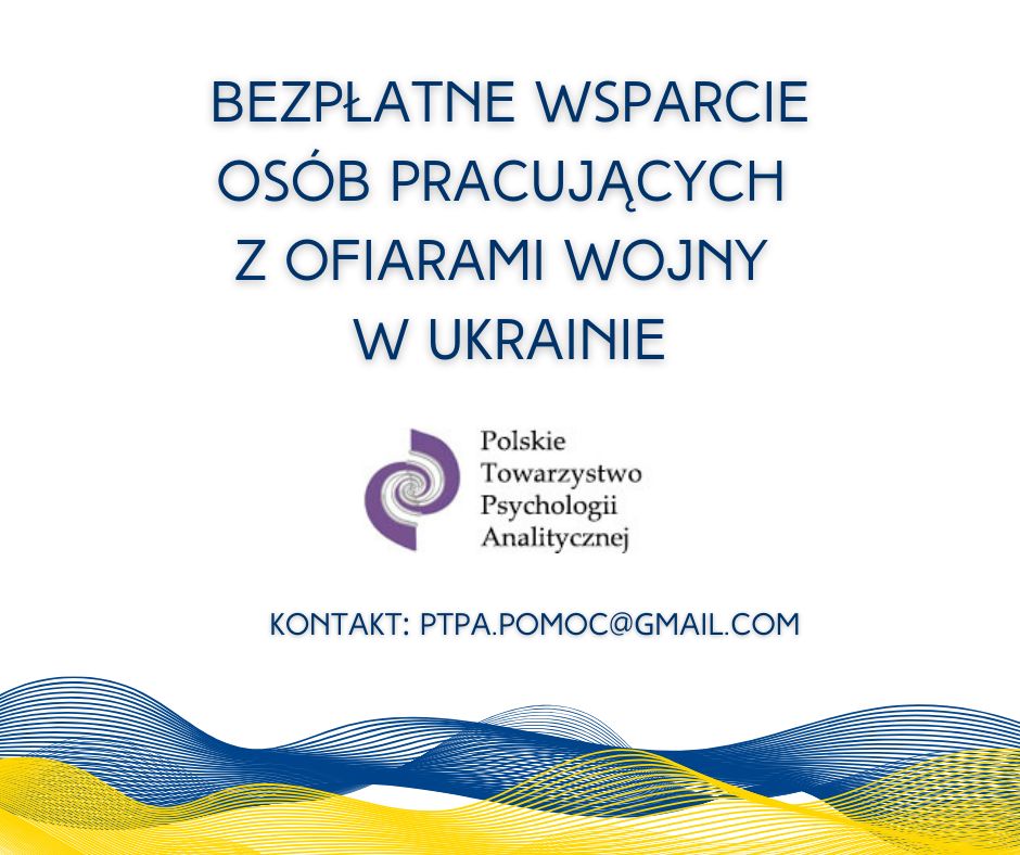 Na grafice tekst: "Bezpłatne wsparcie osób pomagających z ofiarami wojny w Ukrainie" i logotyp.