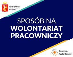 Biały napis "Sposób na wolontariat pracowniczy" na granatowym tle. 