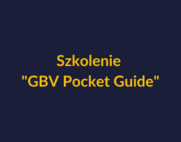 Grafika z żółtym tekstem "Szkolenie GBV Pocket Guide" na ciemnym tle