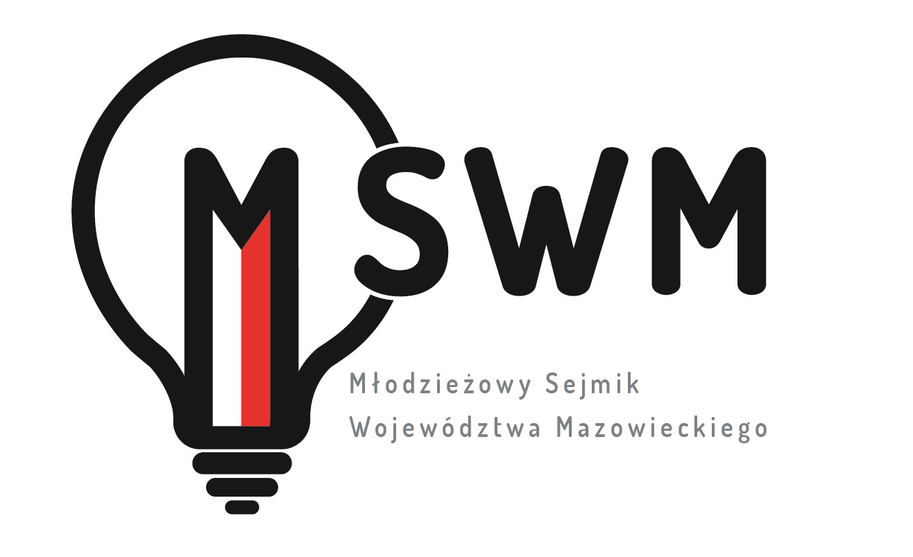 Logotyp Sejmiku - graficzna żarówka z flagą Polski w miejscu żarnika, obok litery SWM
