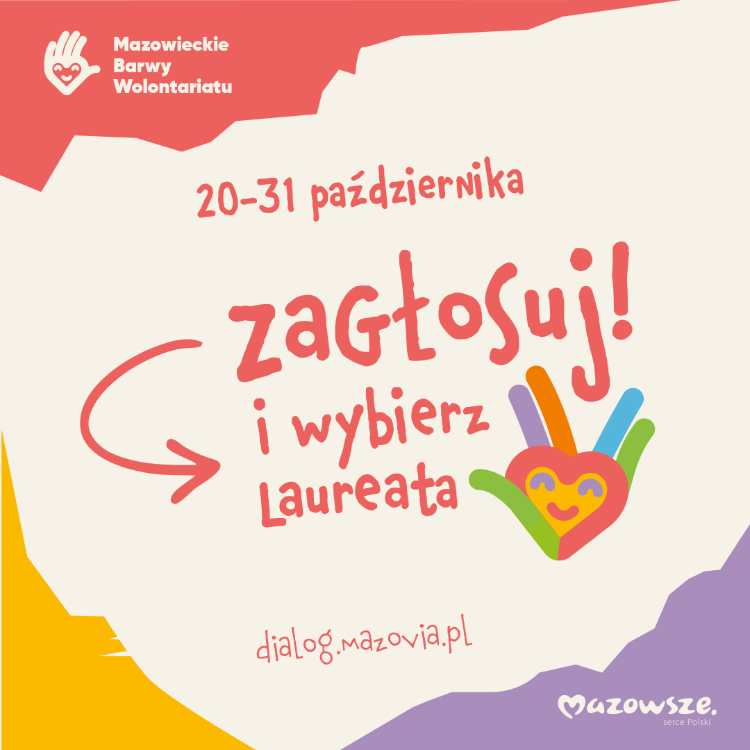 Grafika promująca głosowanie w konkursie "Mazowieckie Barwy Wolontariatu"