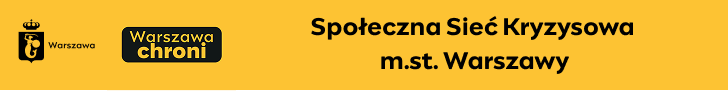 Banner żółte tło z napisem czarnym Społeczna Sieć Kryzysowa