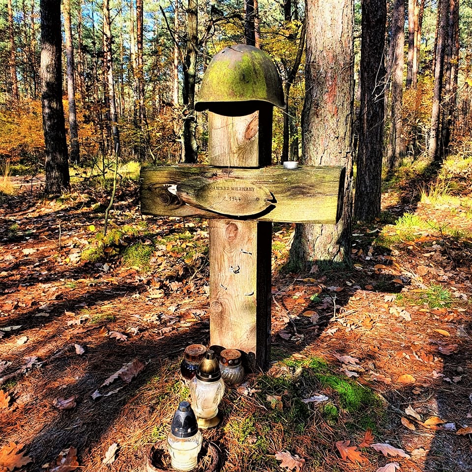 Las Choszczówki - uprzątnięty grób nieznanego żołnierza