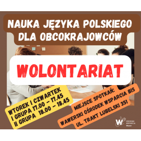 WOLONTARIAT  - animator zabaw/ opiekun dla dzieci obcokrajowców (podczas zajęć nauki języka polskiego dla ich rodziców)